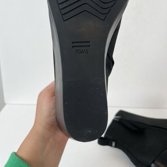 Toms Sutton Wedge Ankle Boot Black Leather Booties Pull On Women’s Size 7 - Picture 8 of 10